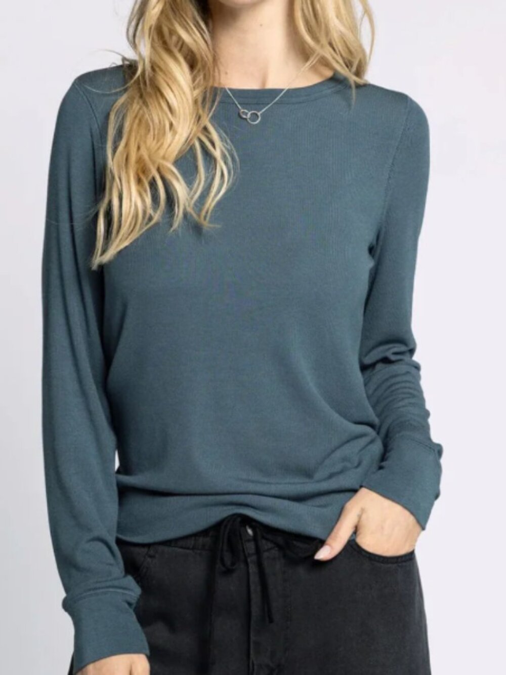 Thread & Supply NEW Stacy Knit Top Dark Spruce Sz L Lagenlook Neutral